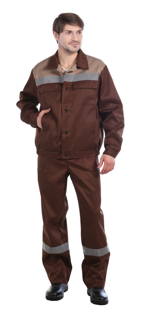 Костюм Оптимал с СОП (куртка, п/к) коричневый+беж  112-116/182-188